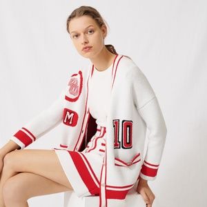 MAJE Palais Royal Letterman's Sweater In Ecru Sz 2